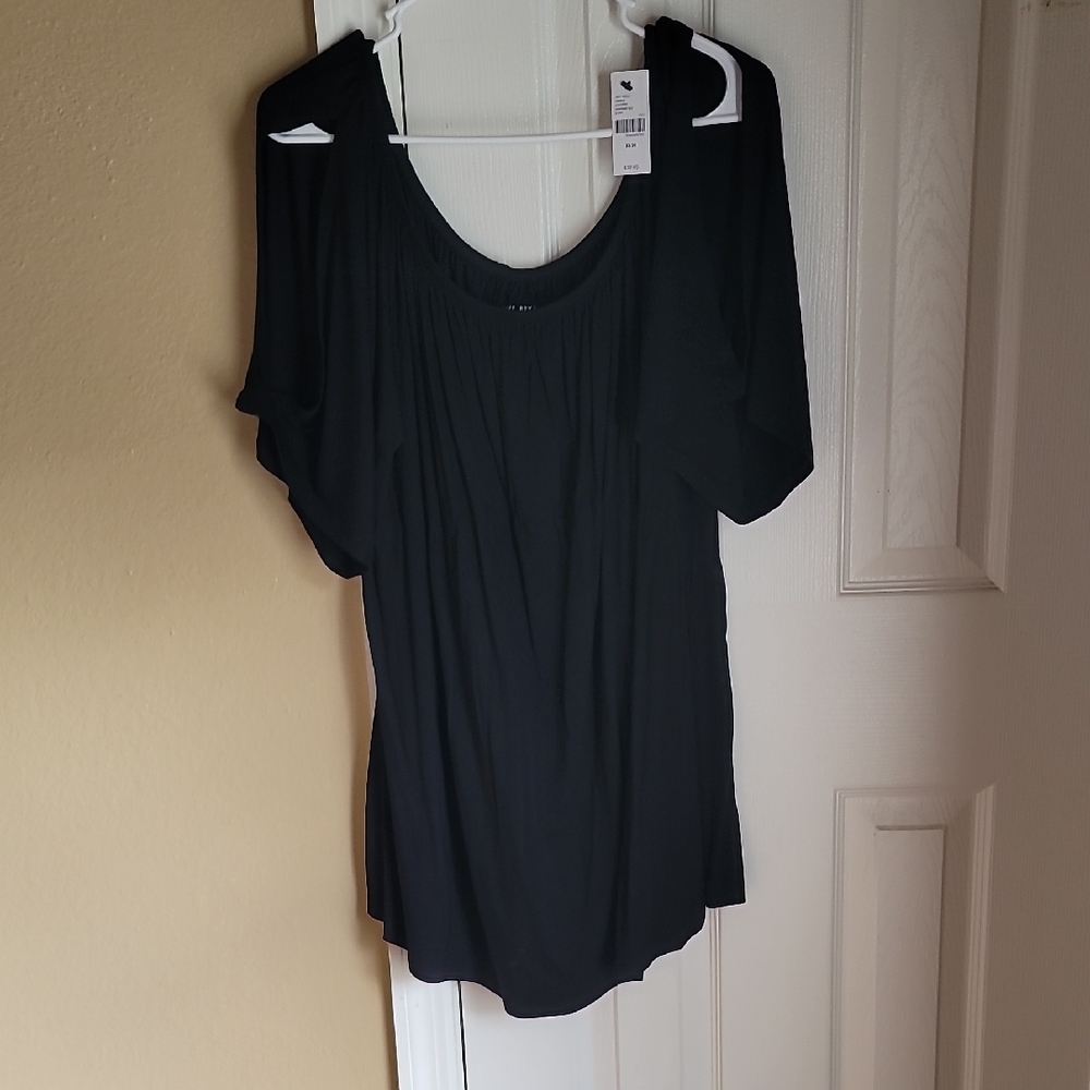 Lane Bryant Black Cut Out Short Sleeve Blouse